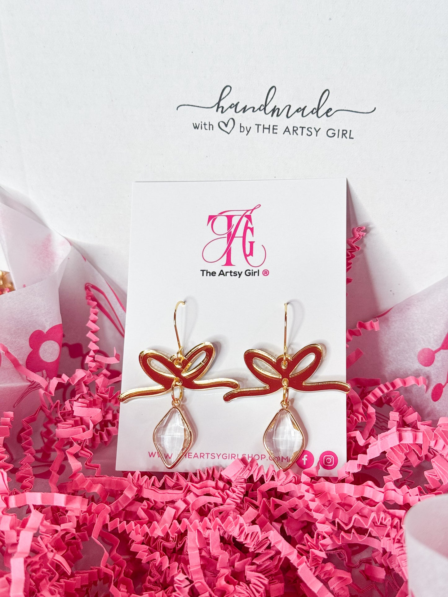 Gold Bow drop earrings