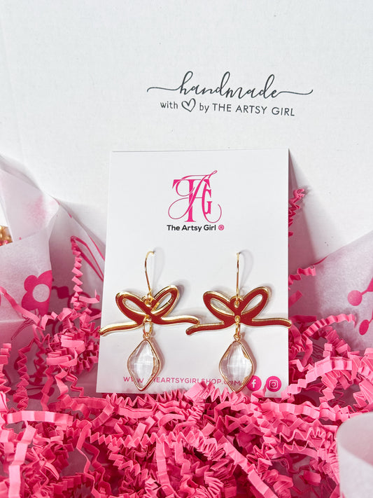 Gold Bow drop earrings