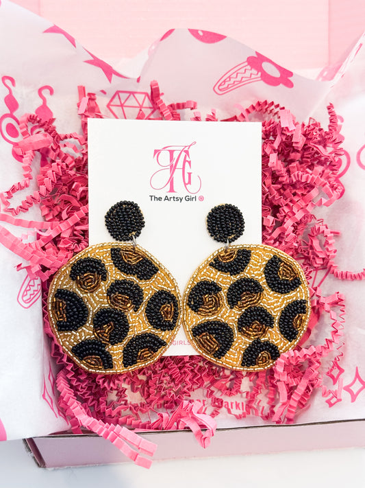 Round Beaded leopard print earrings