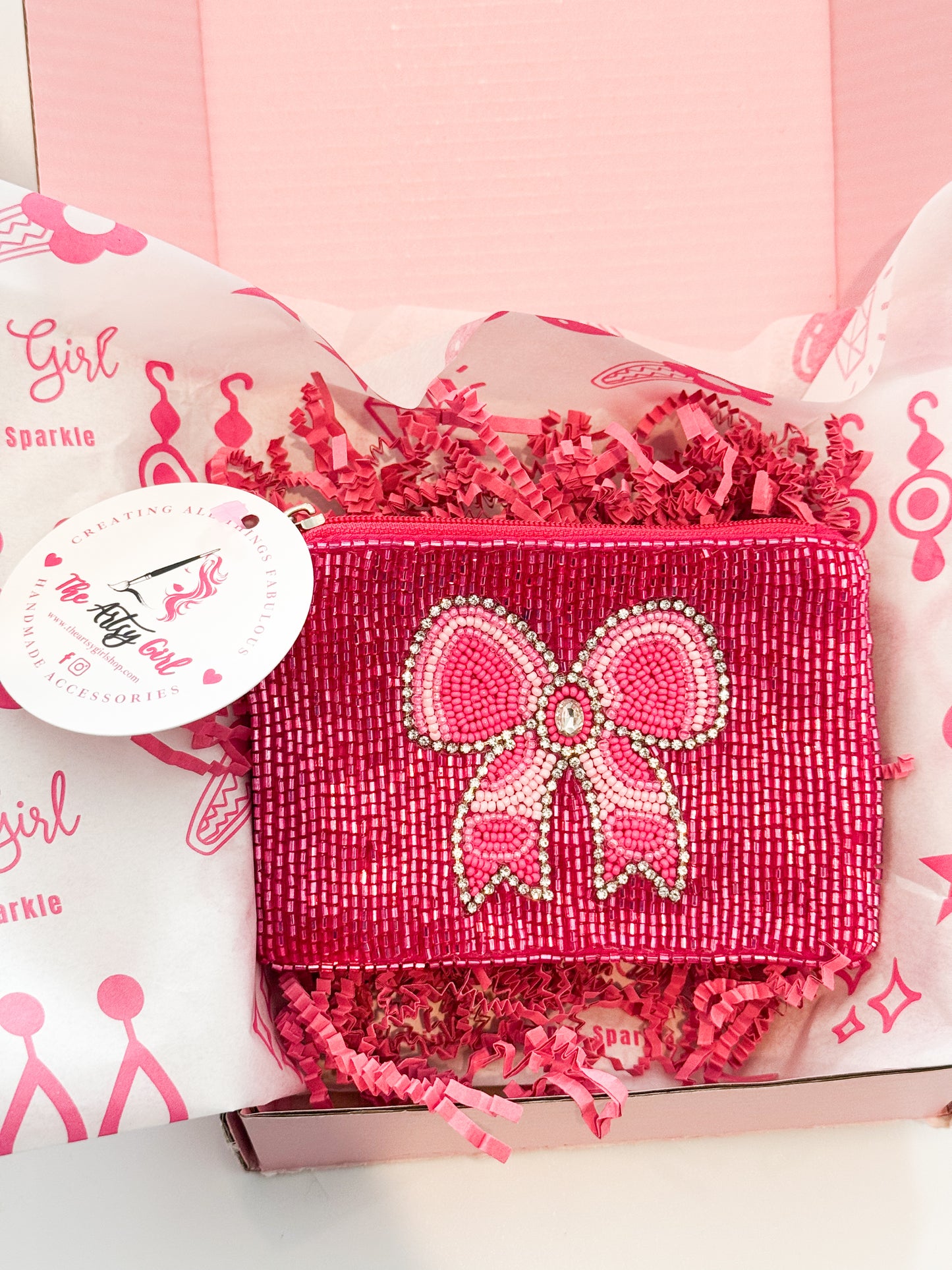 Pretty in Pinks & Bows Beaded Coin Purse