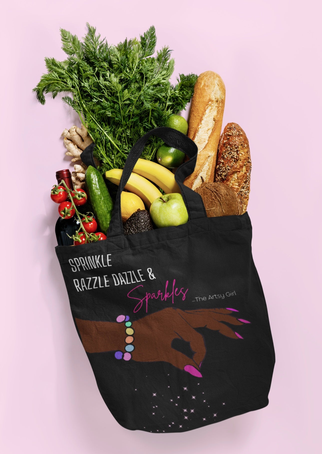 Sprinkle Razzle Dazzle & Sparkles Tote Bag (Brown Hand)