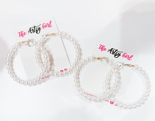 Large classic pearl hoop earrings