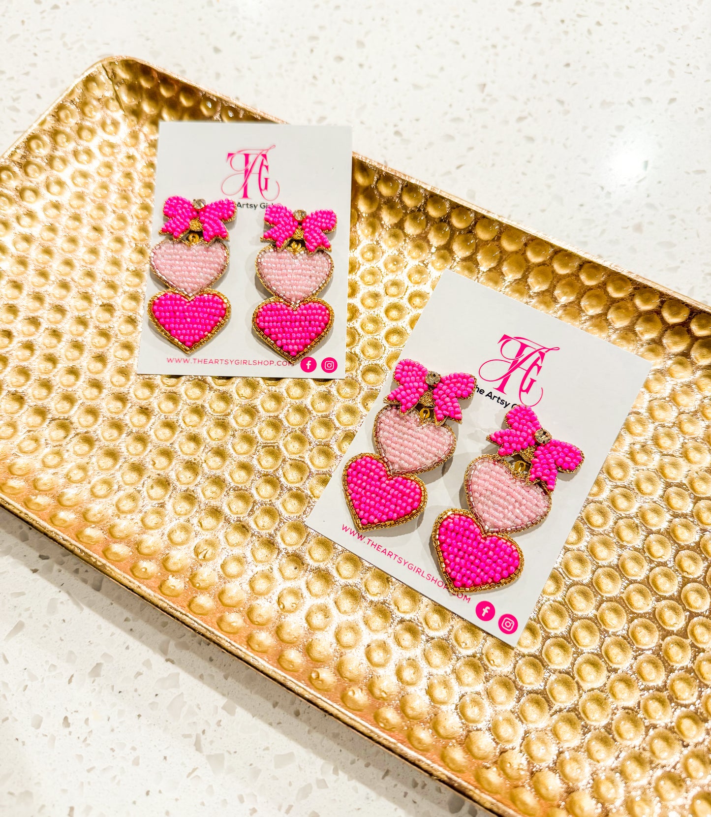 Pink Hearts & Sparkles Beaded Earrings