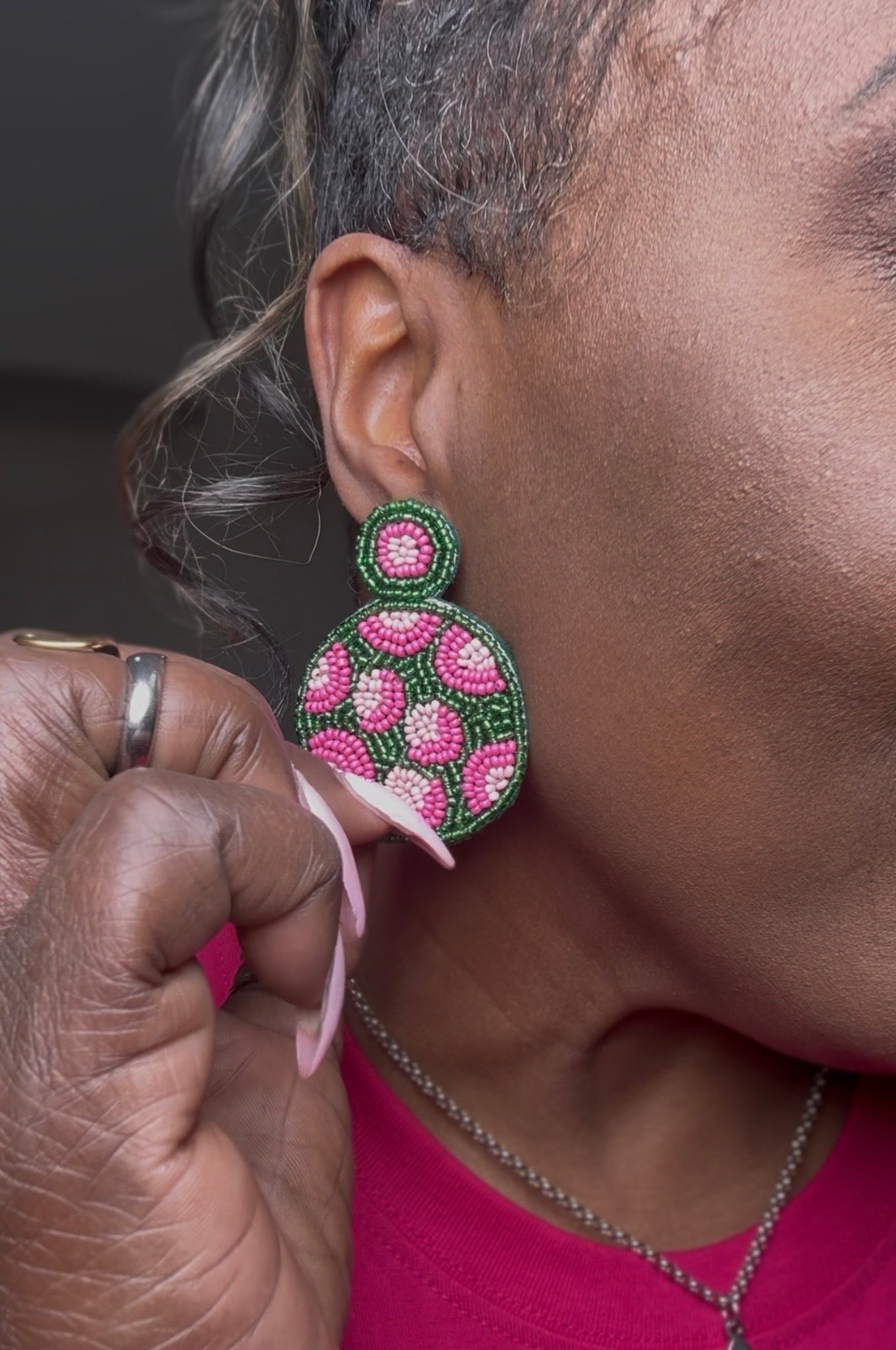 Spotted Me In Pink Beaded Earrings