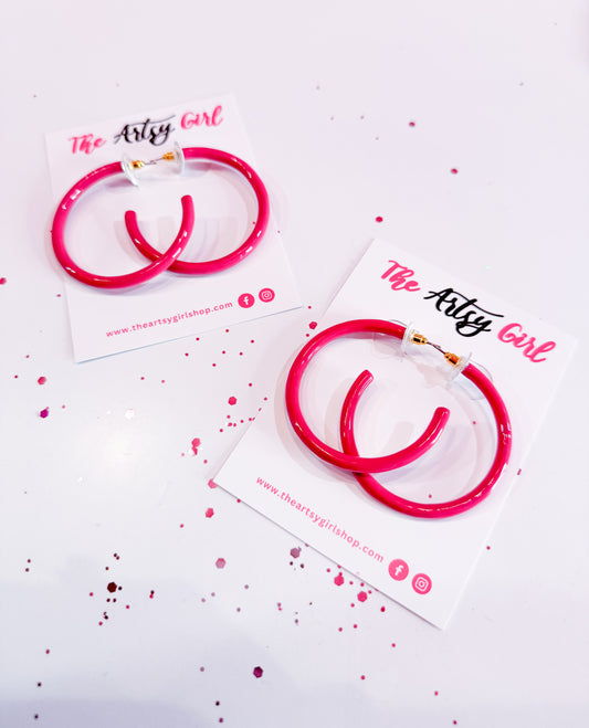 Basic Sparkle Life minimalist hot pink gold plated hoop earrings, designed for simplicity and elegance, perfect for elevating your everyday style with timeless chic.