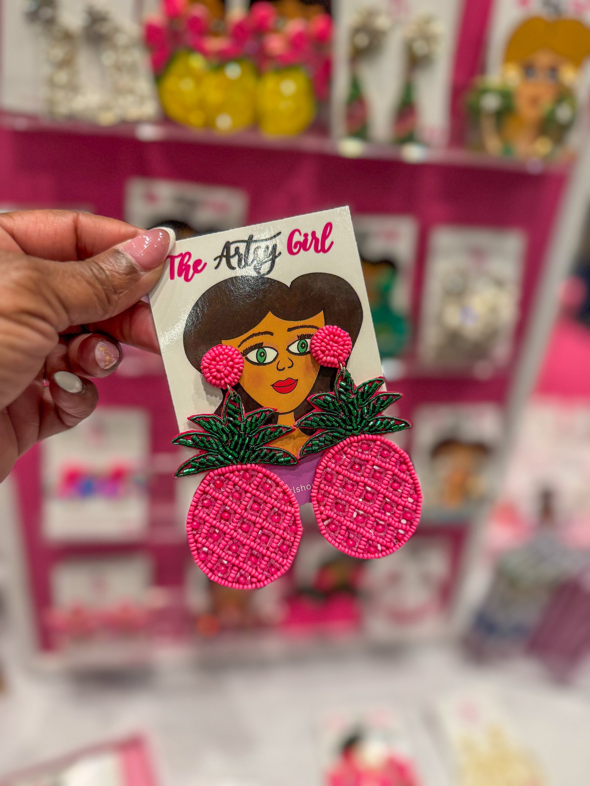 Pink Pineapple Beaded Earrings
