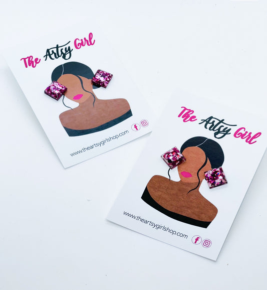 Pink Square Studs