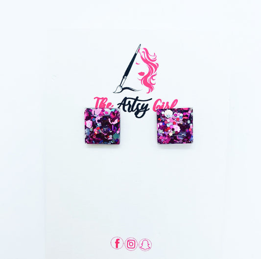 Pink Square Studs
