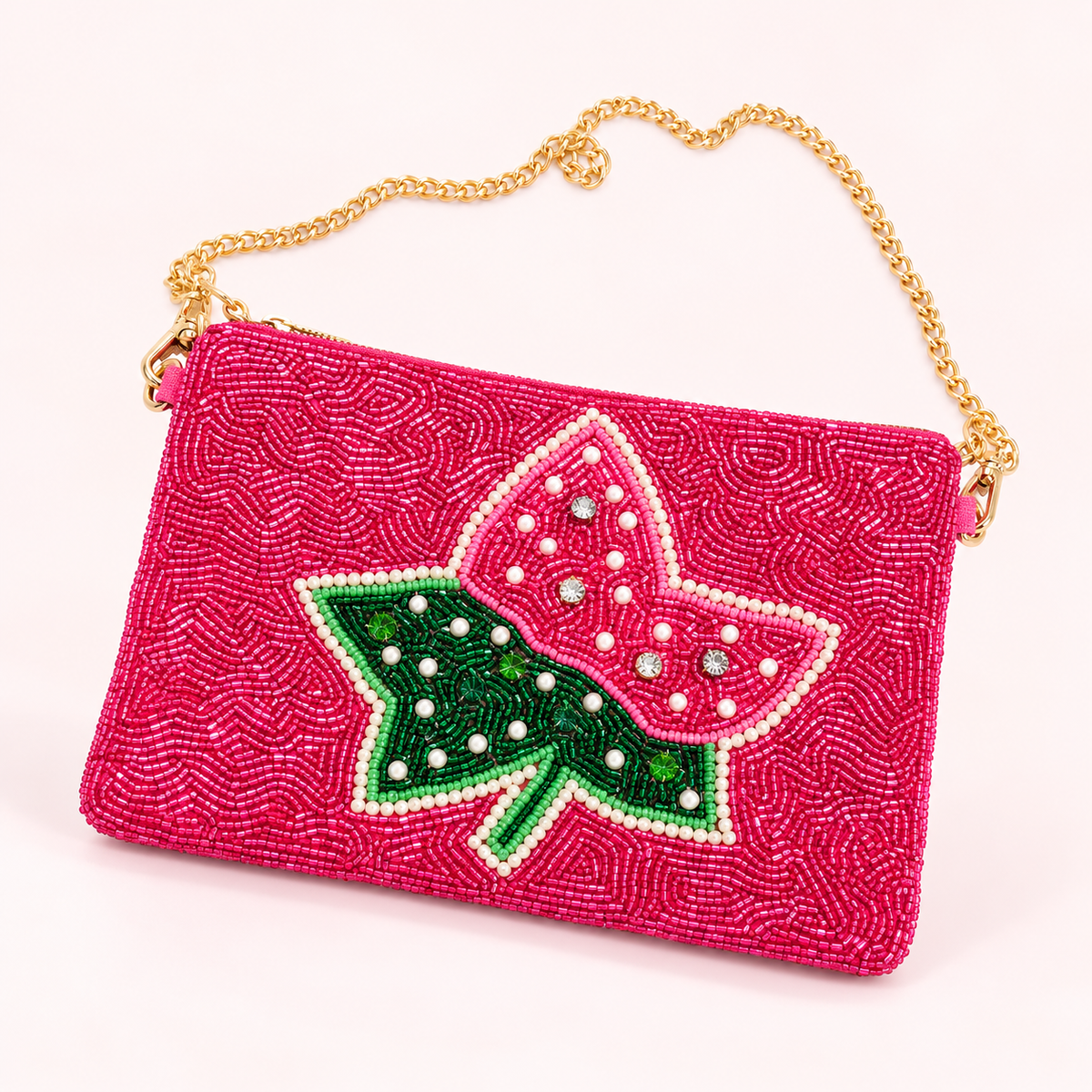 Ivy inspired beaded handmade clutch with removal chain. 