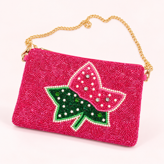 Ivy inspired beaded handmade clutch with removal chain. 