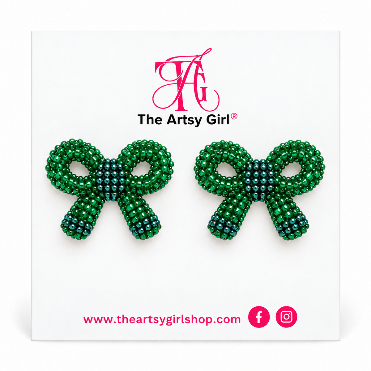 Green Pretty Bow Stud Earrings
