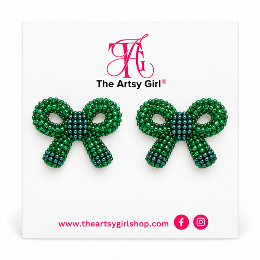 Green Pretty Bow Stud Earrings
