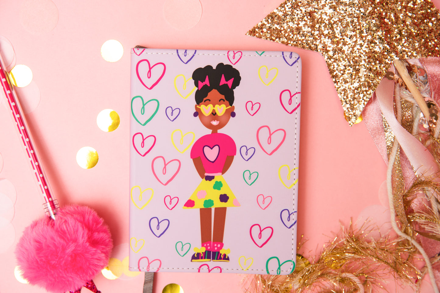 Little Hearts Pocket Notebook - A6 Size (Brown Girl)