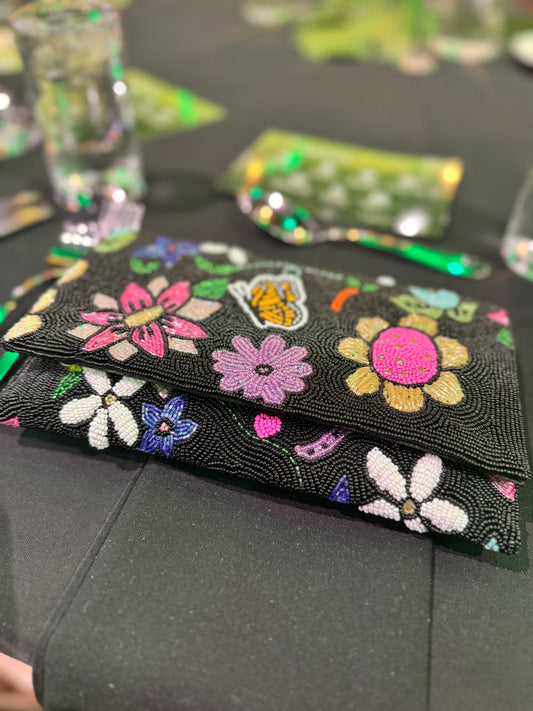 Pre-Order: Fechtig in Bloom Beaded Clutch (Black)