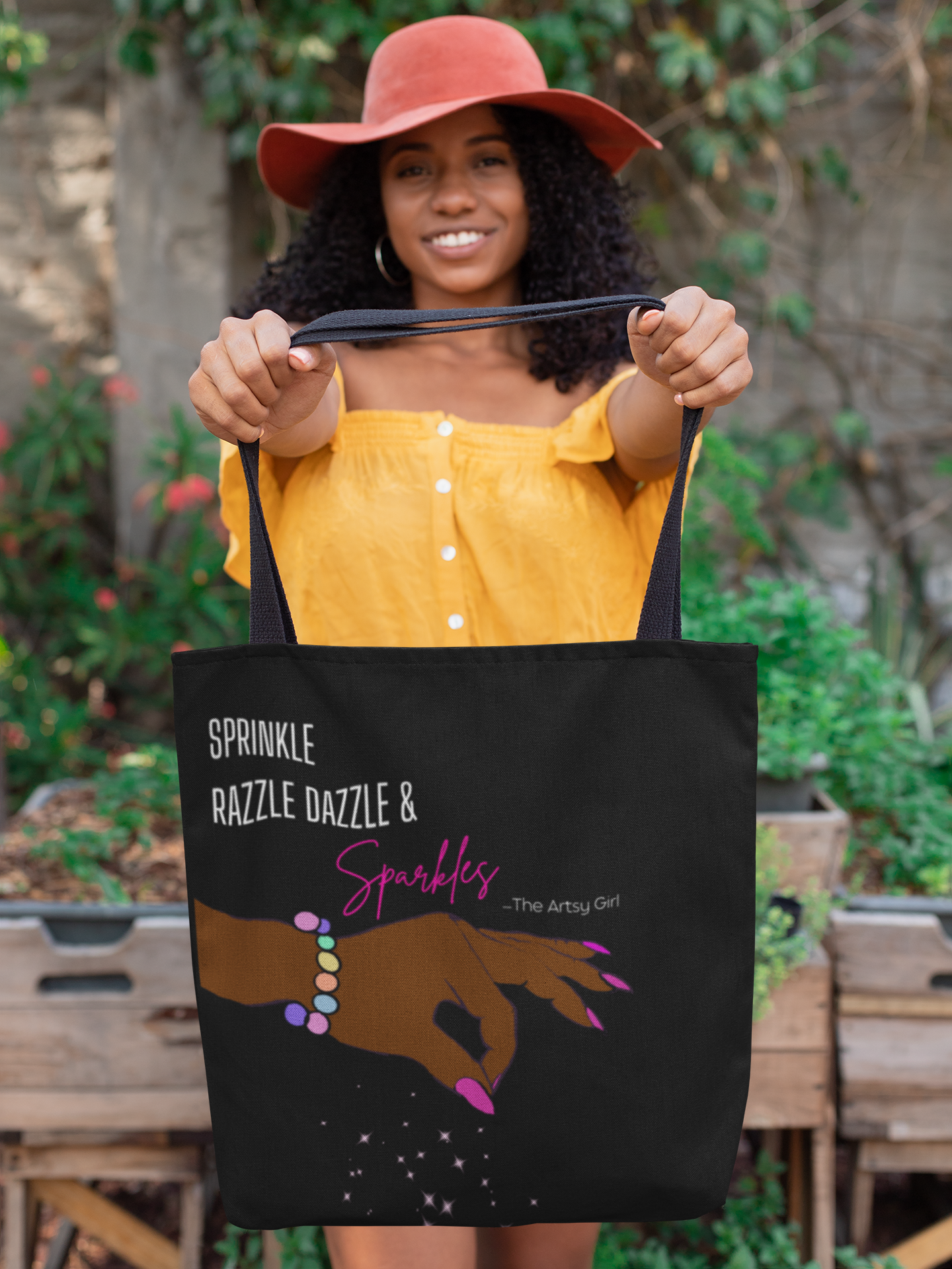 Sprinkle Razzle Dazzle & Sparkles Tote Bag (Brown Hand) – The Artsy Girl