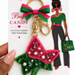 A hand holds a white retail card featuring a Ivy leaf beaded bag charm keychain. The card shows the brand name 'The Artsy Girl' and the product name 'Bag Candy'.