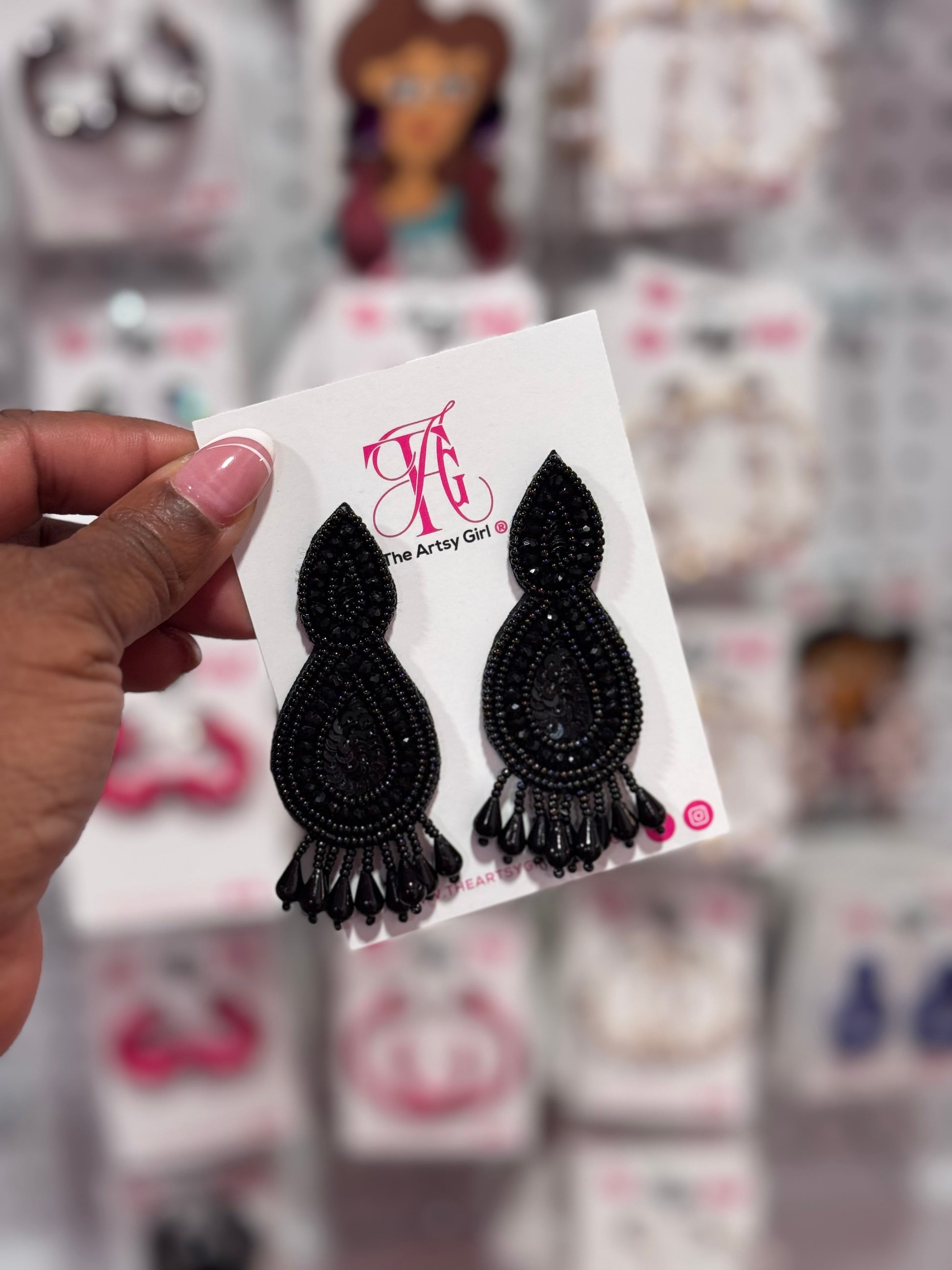 Black Beaded Statement Earrings