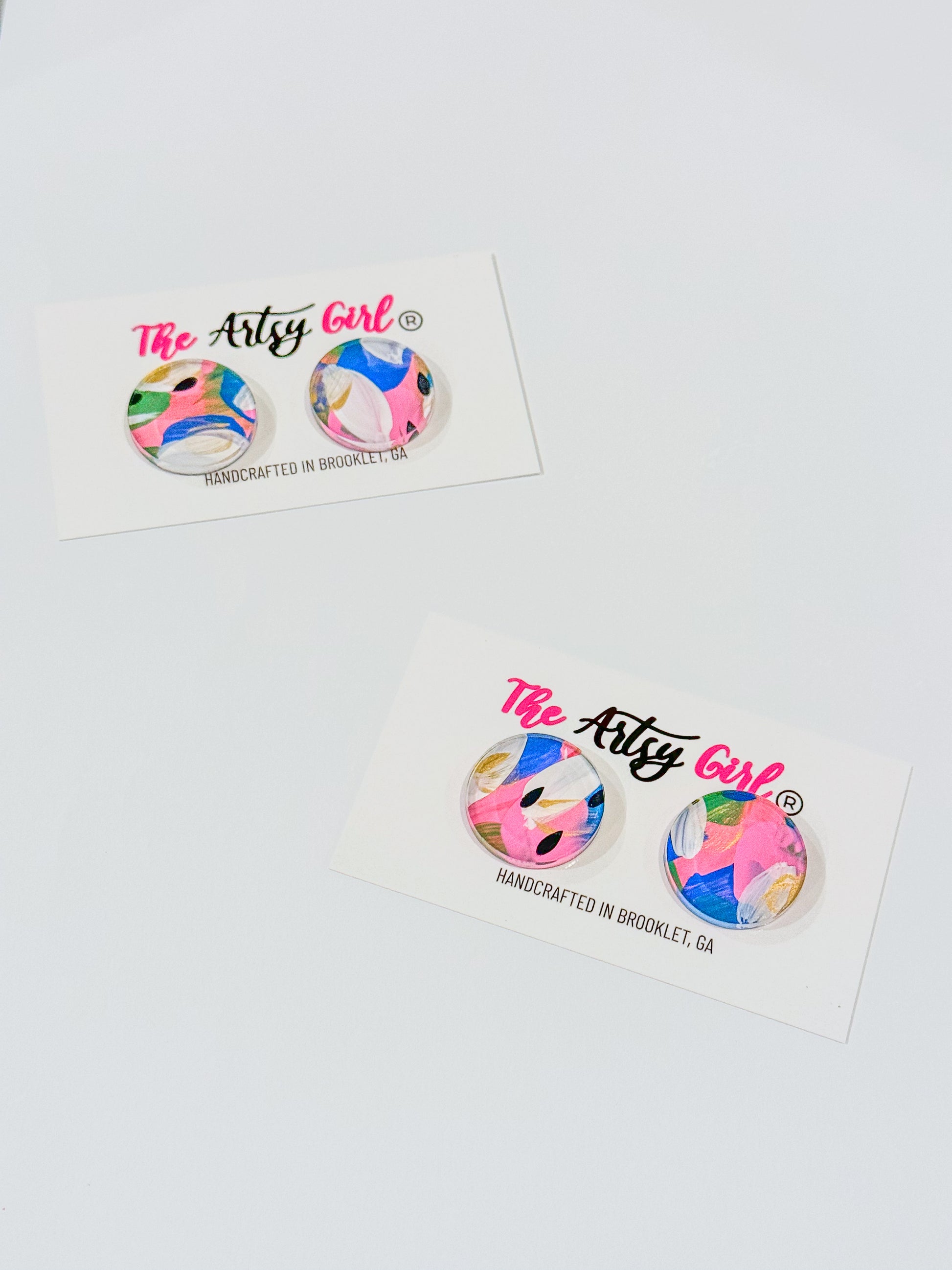 The Big Sparkles hand-painted stud earrings, blending simplicity and sophistication with delicate brush strokes, adding color and charm to any outfit. Perfect for special occasions or everyday style.