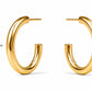 A pair of polished gold hoop earrings shown on a white background, with a vertical measurement marker indicating 50mm height.