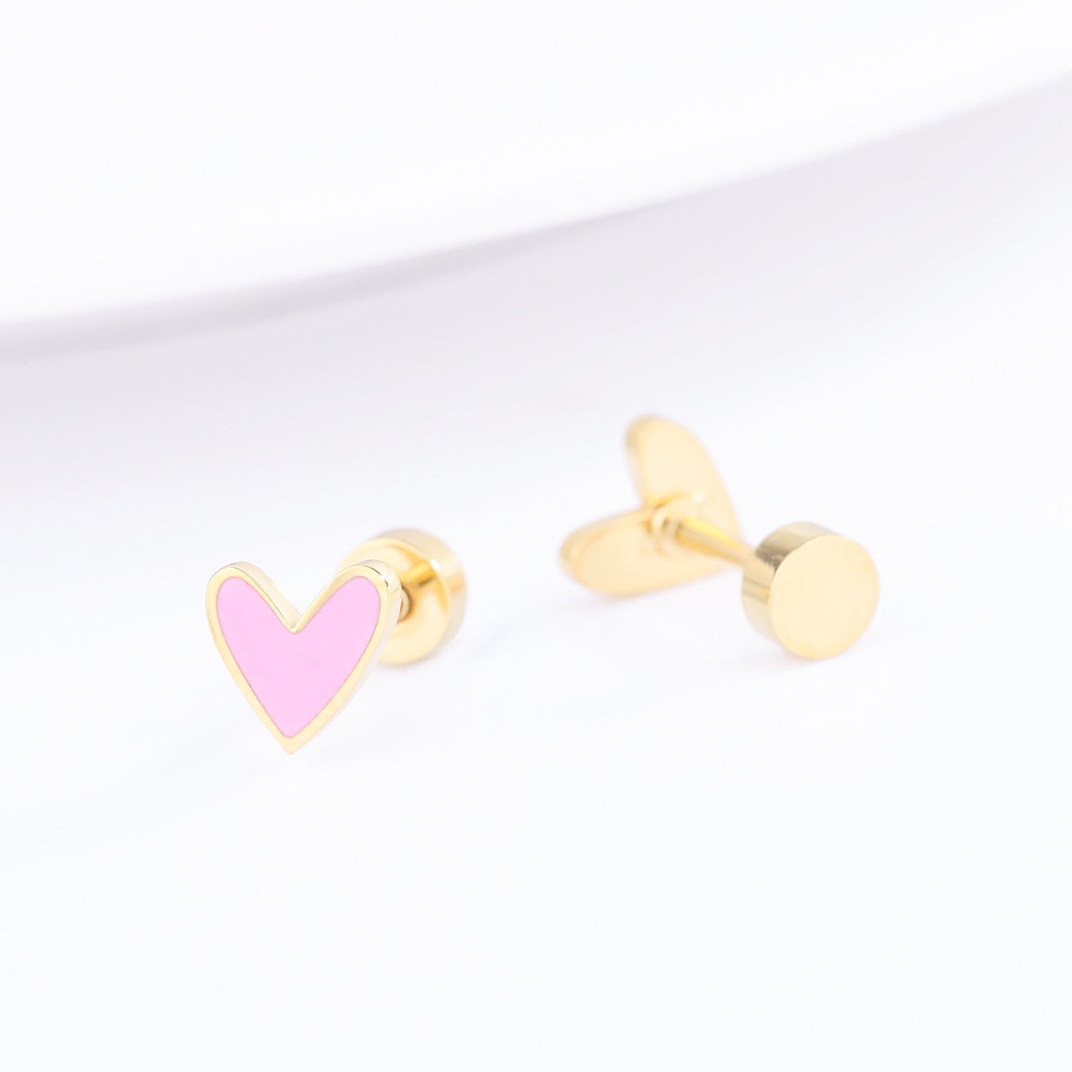 Pair of Pink Love Hearts Flat back Earring, Hypoallergenic, Kid and Adult Friendly.