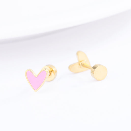Pair of Pink Love Hearts Flat back Earring, Hypoallergenic, Kid and Adult Friendly.