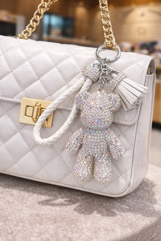 Miss Sparkle Bear Bag Charm (Silver)