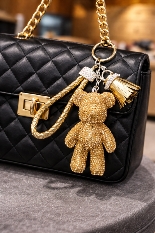 Gold Sparkle Bear Bag Charm
