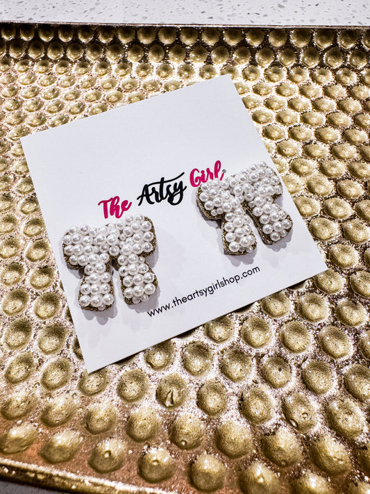 Pearl Bow Stud Earrings