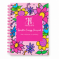 The Artsy Girl Sparkle Energy Journal with a colorful floral cover, hot pink label, and pink spiral binding on white background 