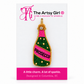 Pink and green beaded Prosecco bottle charm with gold trim displayed on The Artsy Girl packaging card.