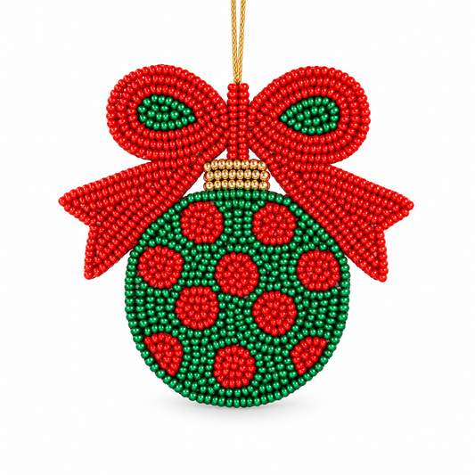The Artsy Girl Red and Green Christmas Tree ornament on a white background.